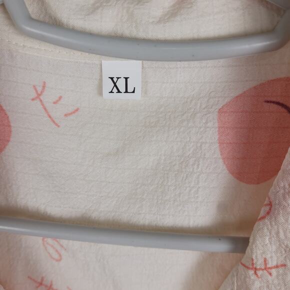 Peaches & Cream Pink Cream Pajama Set Size XL Retro Loungewear Satin Trim - Picture 4 of 13